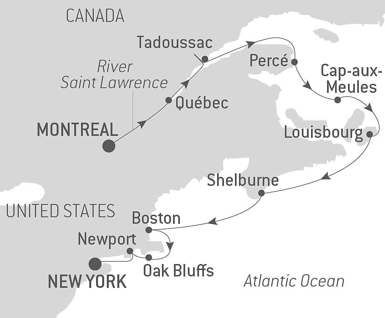 From Québec to the Big Apple: Nature & Remarkable Cities Itinerary Map